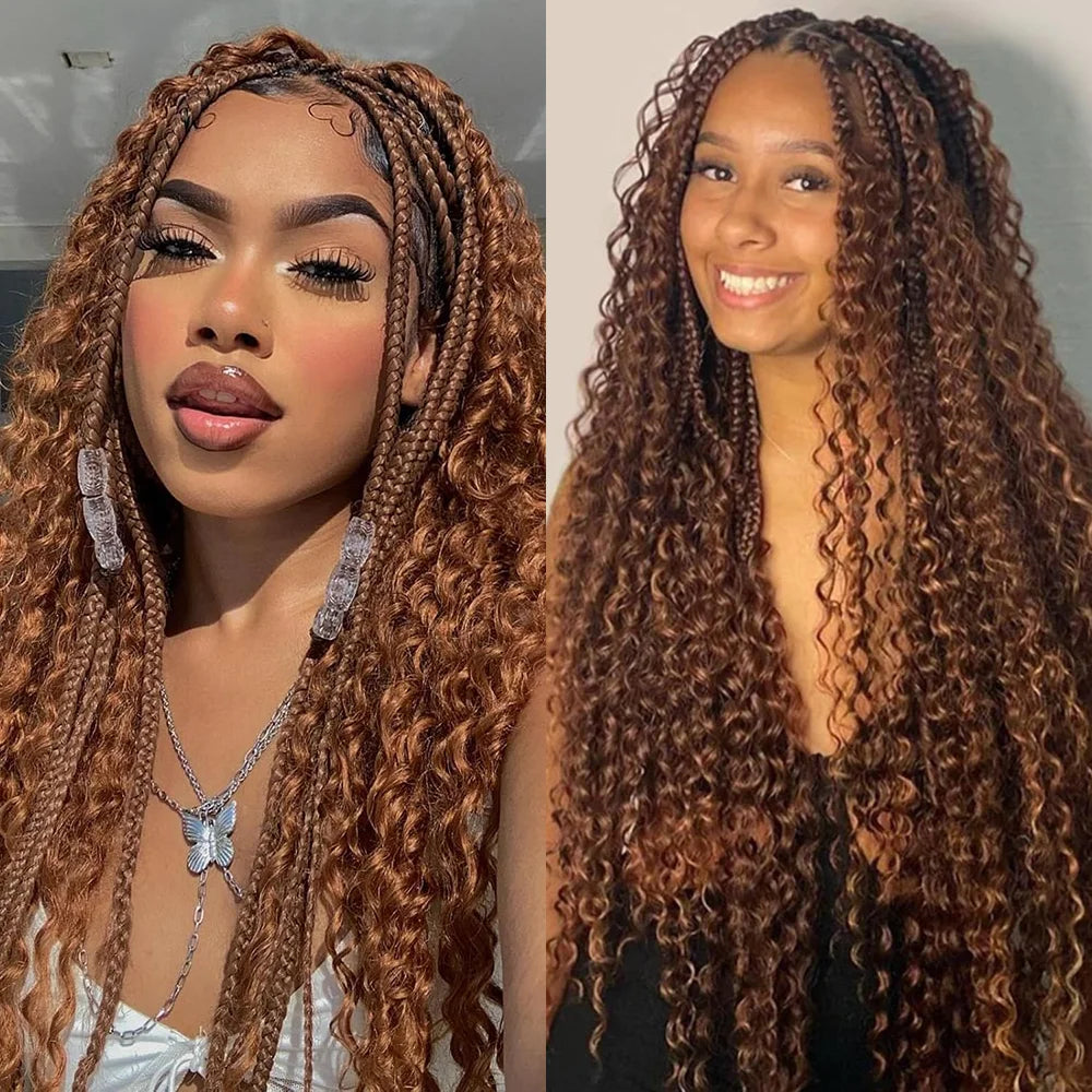 30# Chocolate Brown Deep Wave Bulk Human Hair (100g, 2 Bundles) – Brazilian Remy for Boho Braids (14–24")