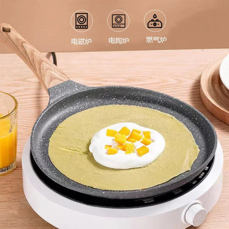 Nonstick Crepe & Pancake Pan with Wooden Handle – Induction Frying Pan for Eggs & Steak