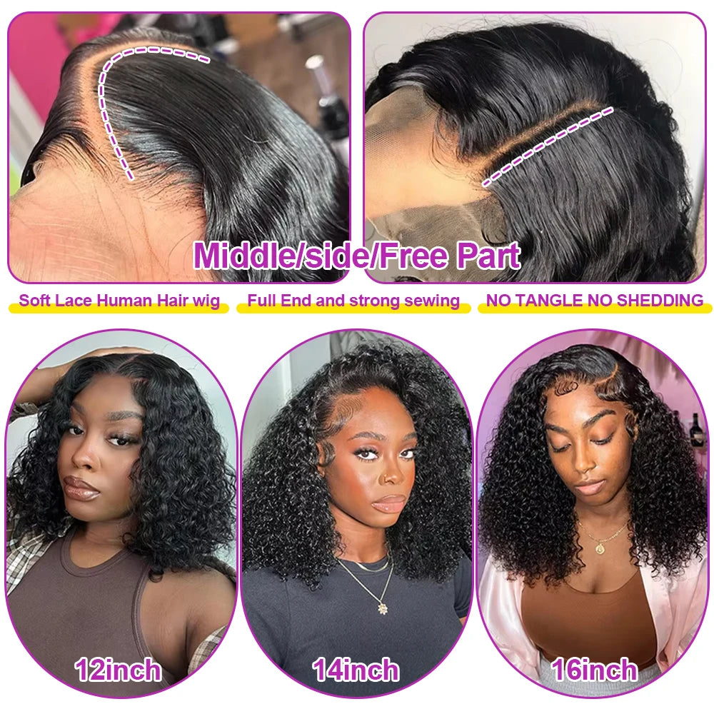 Deep Water Wave Curly Bob HD Lace Front Wig | 100% Remy Human Hair | Transparent Lace 13x4 / 13x6