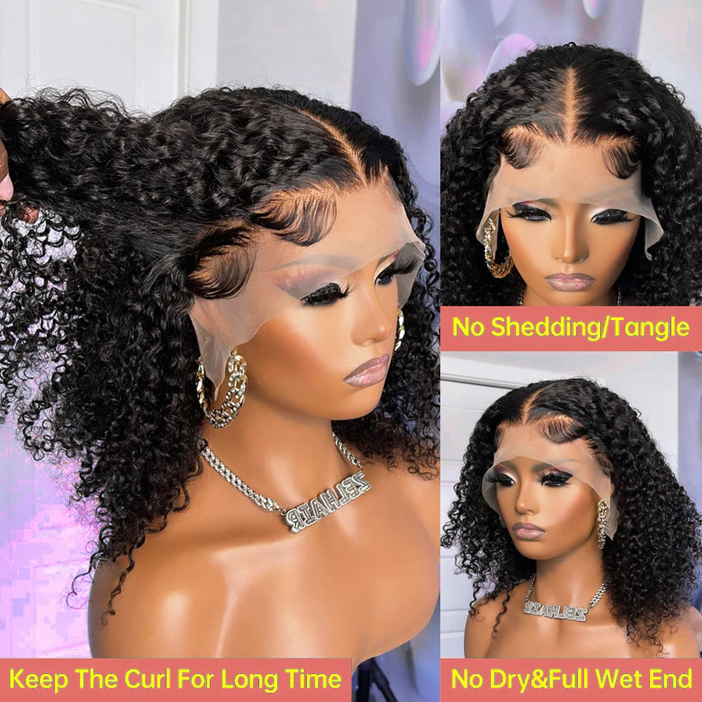 Deep Water Wave Curly Bob Human Hair Wig – 13x6 Transparent Lace Frontal, Glueless (7x5), 250% Density (12–14 Inch)