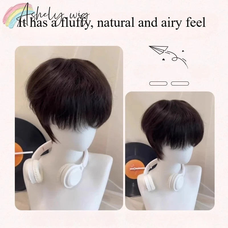Men's Short Headband Wig – Straight Synthetic, 180% Density, 6 Inch