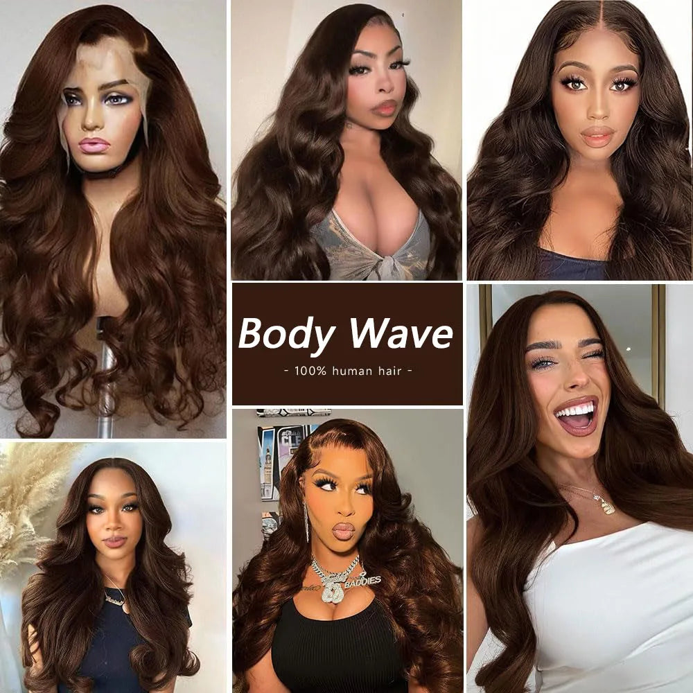 Chocolate Brown 13x4 Body Wave Transparent Lace Front Human Hair Wig – Pre-Plucked, 200% Density, 30 Inch