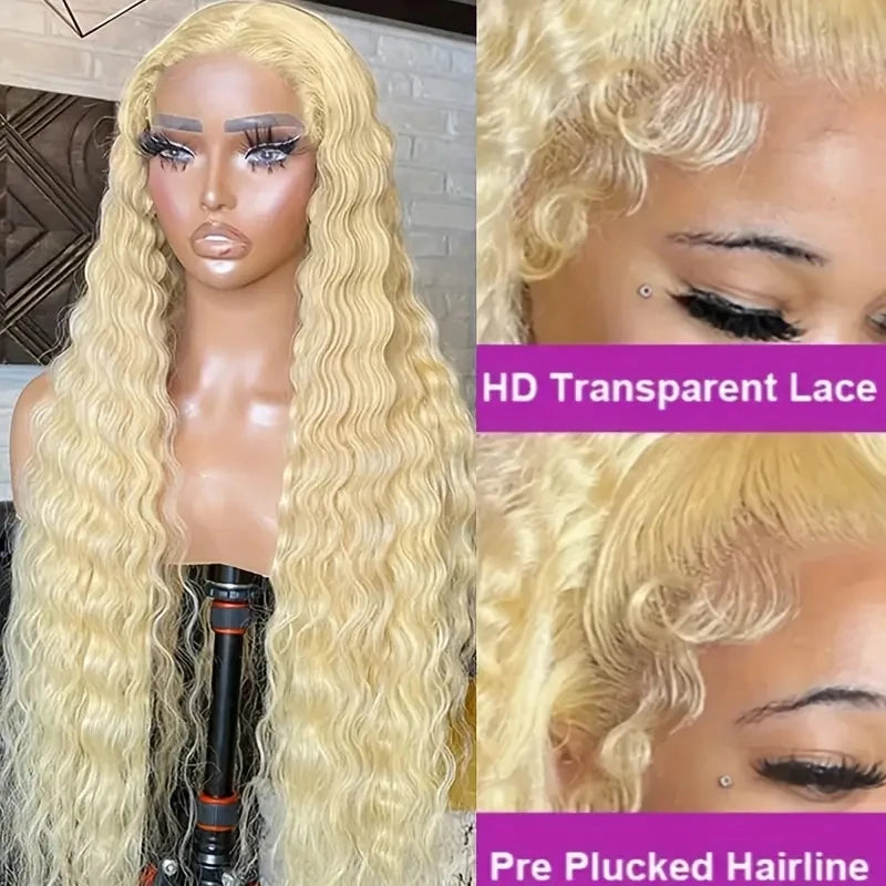 613 Blonde Deep Wave 13x6 HD Lace Front Wig (250 Density, Pre-Plucked) – Brazilian Remy Human Hair