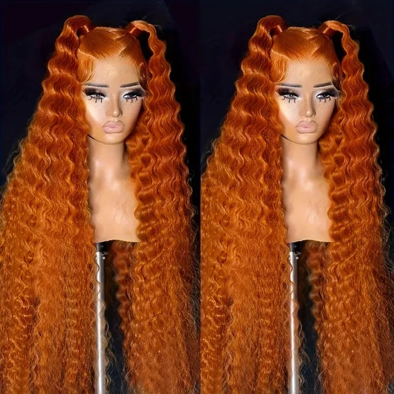 250% Density Ginger Orange Curly HD Transparent Lace Front Human Hair Wig (13x6 / 13x4, Brazilian Remy, 26”+)