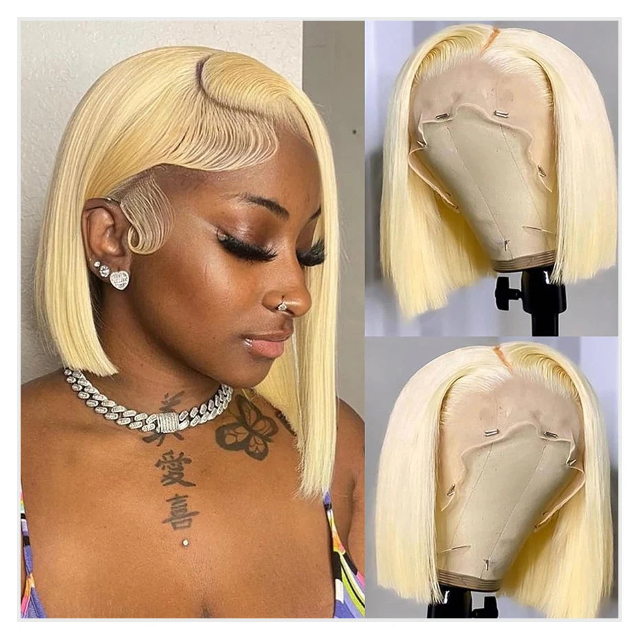 Silver Grey Bob Wig | 13x6 Lace Front Human Hair Wig | Straight Brazilian Remy Hair | 200% 250% Density