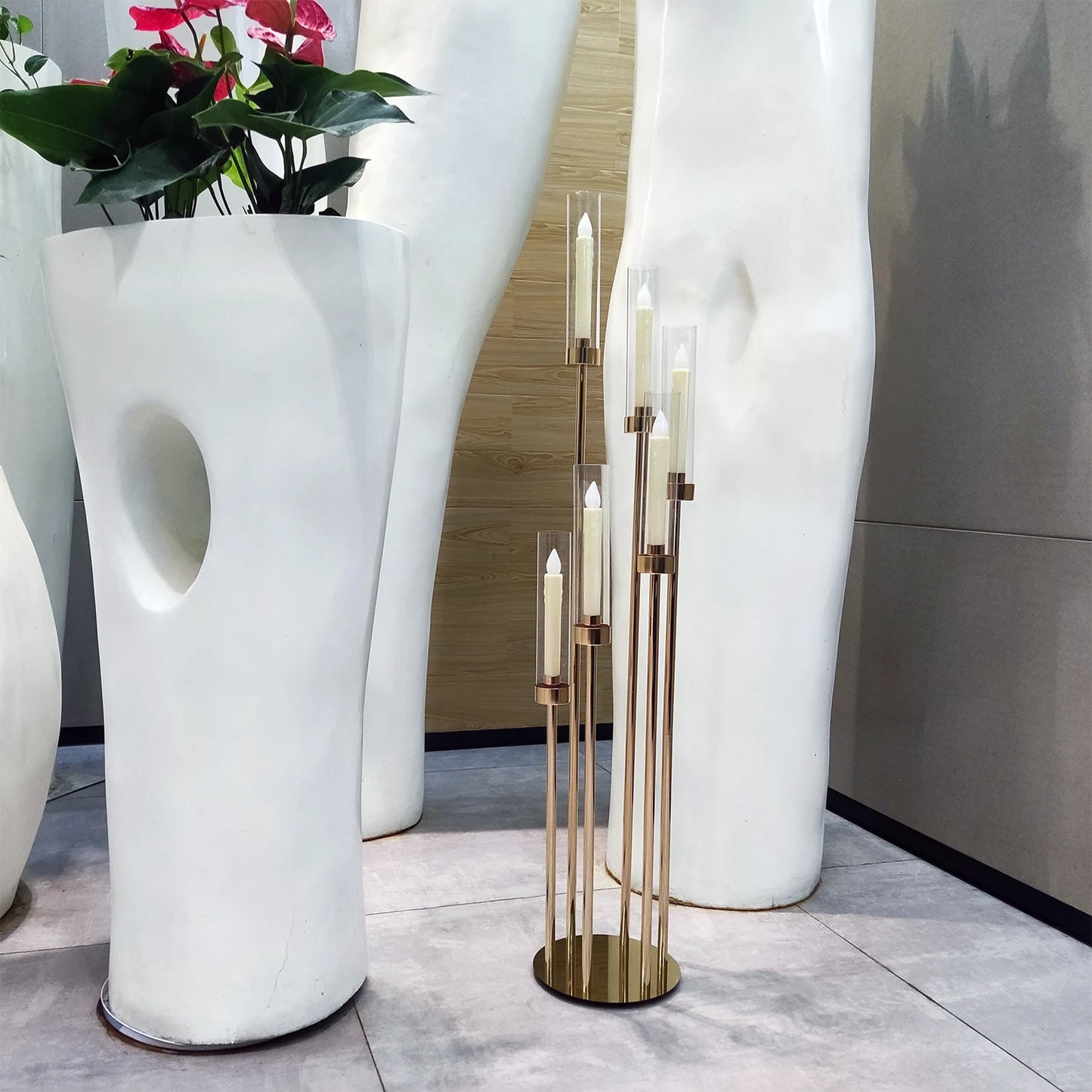 4PCS 46" Tall Metal Floor Candlestick Holders with 24 LED Candles – Wedding, Party & Event Centerpiece Décor