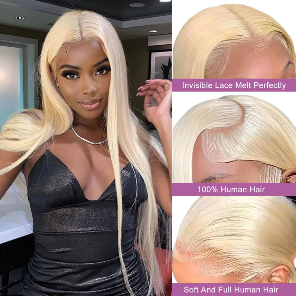 613 Blonde Straight HD Lace Frontal Human Hair Wig (13x6, Free Parting, 30–40 Inch, Up to 230 Density)