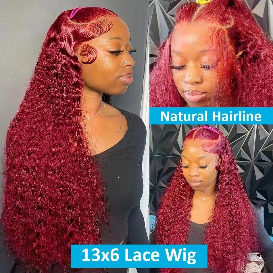 99J Burgundy Deep Wave HD Lace Front Wig (13x6 Parting) Transparent Lace · 26+ Inch
