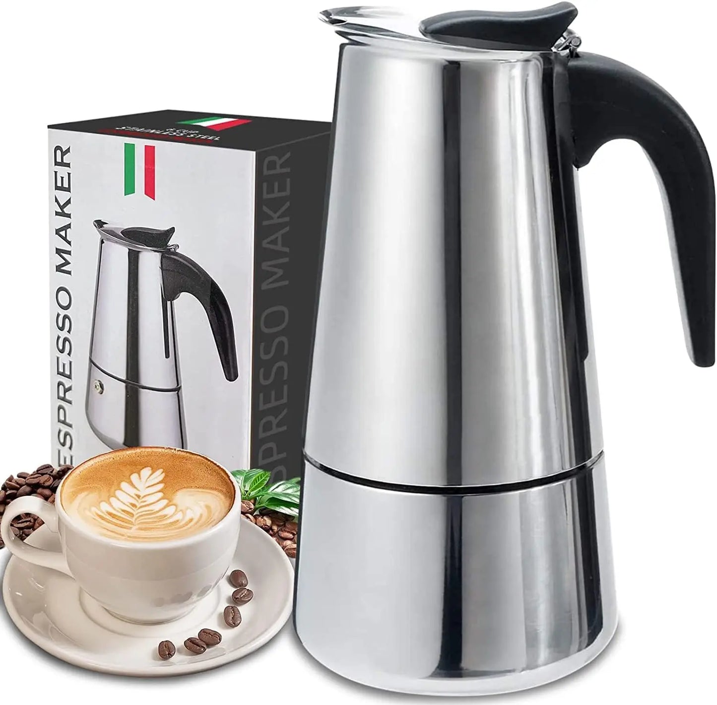 Classic Aluminum Stovetop Moka Pot (4/6/9 Cups) – Authentic Italian Espresso, Anywhere