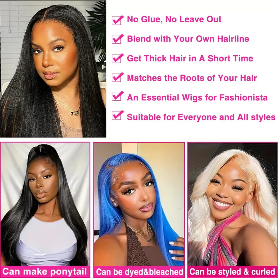 Glueless V Part Straight Human Hair Wig (220% Density, Natural Black, Beginner Friendly, No Leave Out)