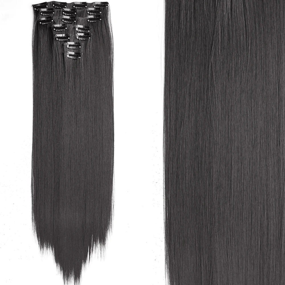 7Pcs Clip-in Hair Extensions | 24 Inch Straight | 60 Colors | Heat Resistant Fiber