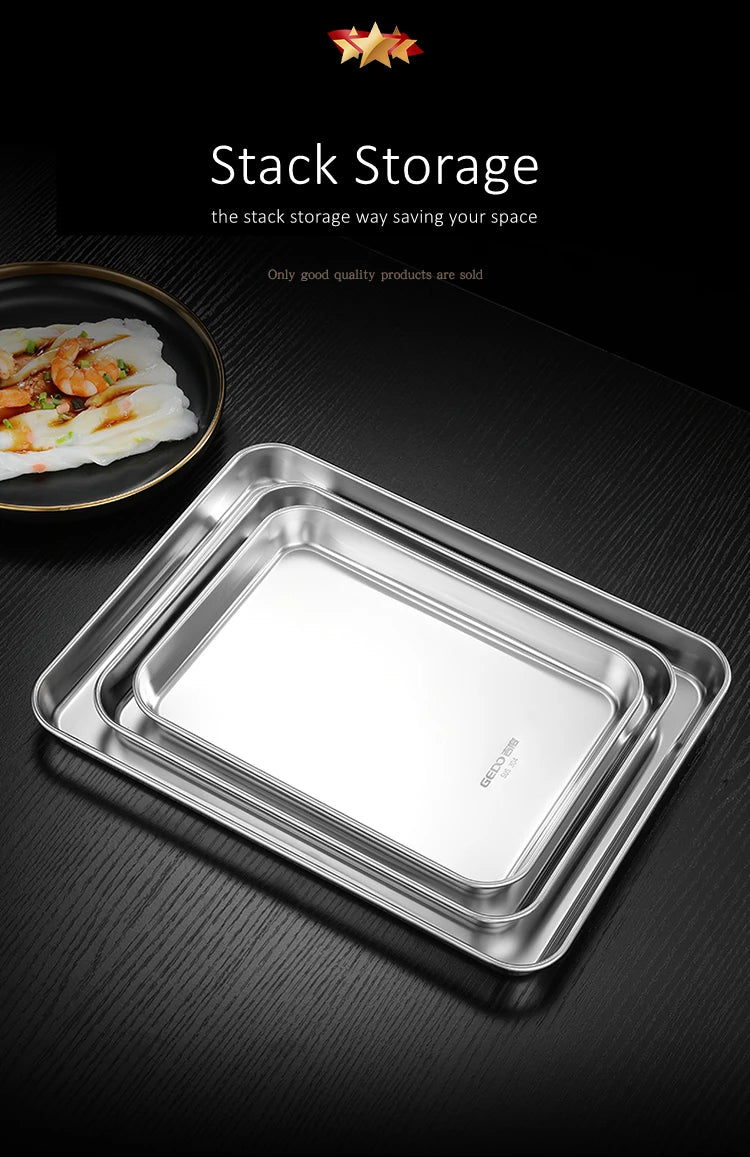 304 Stainless Steel Baking Tray – LFGB Certified, Fall-Resistant Steaming Dish (27–37.5cm Rectangular Pan)