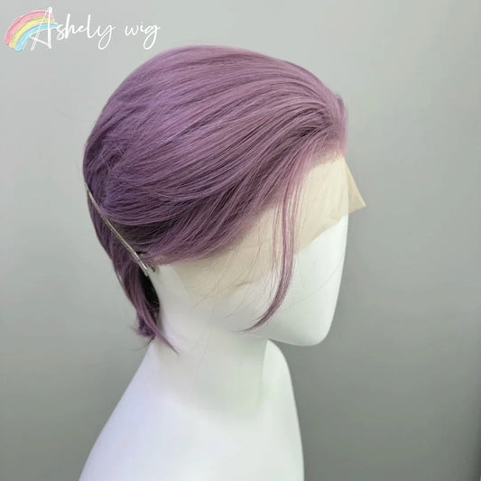 Purple Short Lace Front Wig for Men | 8 Inch Dark Purple Synthetic Wig