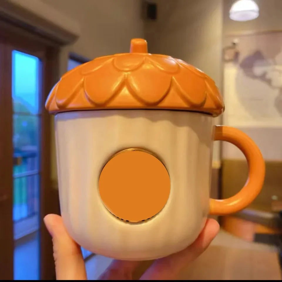 Autumn Forest Animal Ceramic Mug with Lid – Cute Fox, Rabbit & Squirrel Cup