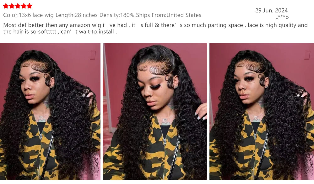 40–46 Inch Deep Wave HD Lace Front Human Hair Wig – 200% Density Remy Curl