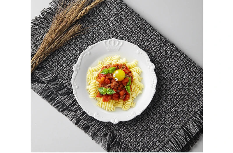 White Embossed Porcelain Plate – 6-Inch Round Ceramic Serving Dish for Weddings, Parties & Elegant Buffet Displays