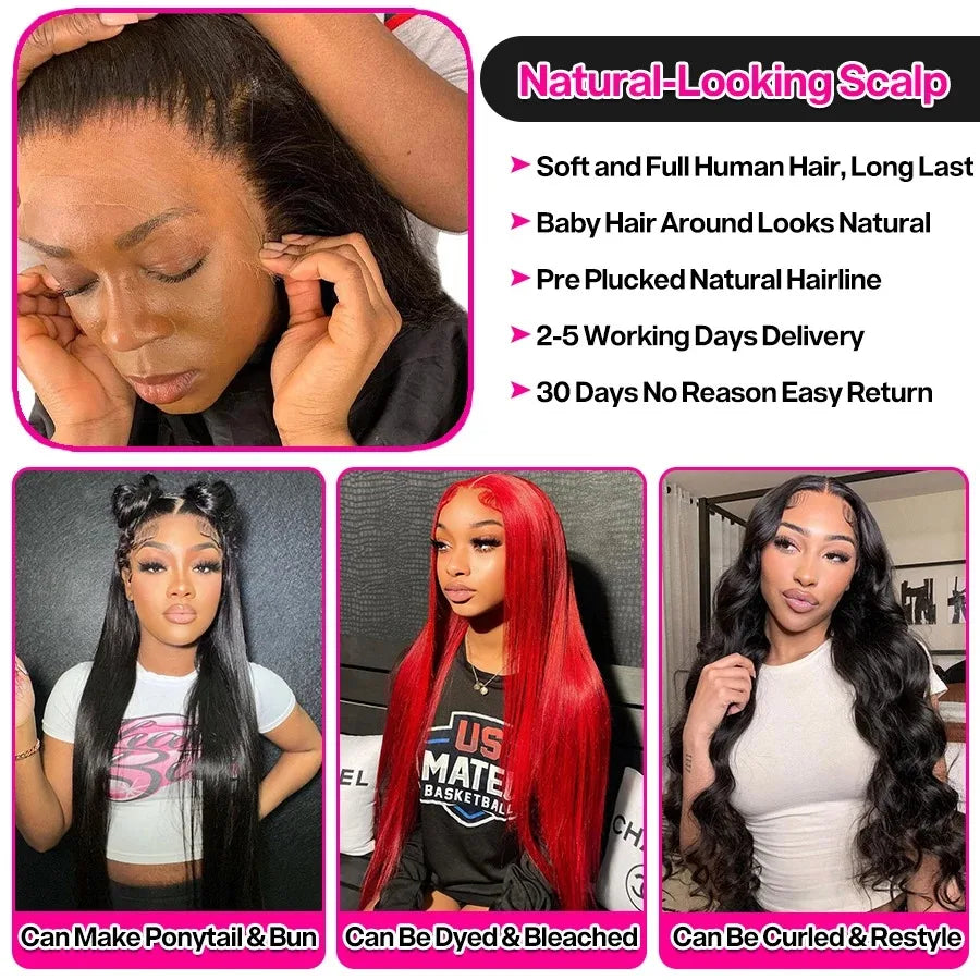 220 Density Bone Straight 13x6 HD Lace Front Wig (13x4 Option, Pre-Plucked) – Brazilian Remy Human Hair