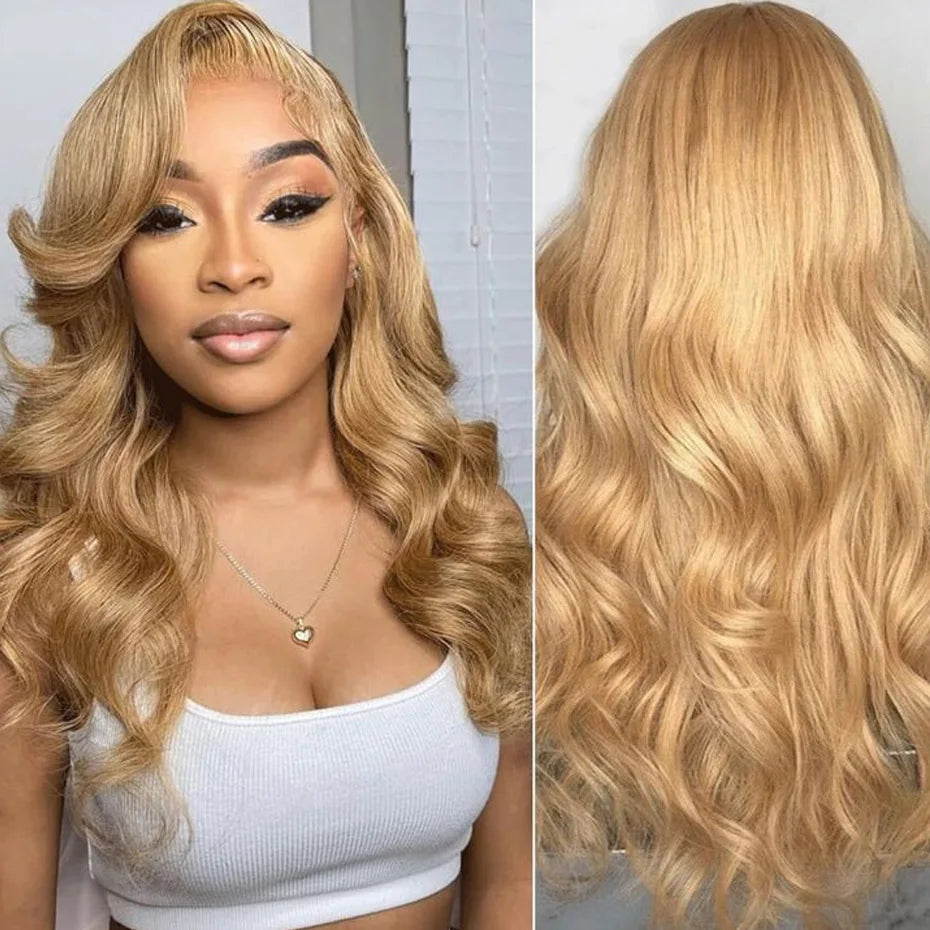 #27 Honey Blonde Body Wave Lace Front Wig – 13x6 HD Lace, Pre-Plucked, 200%/250% Density