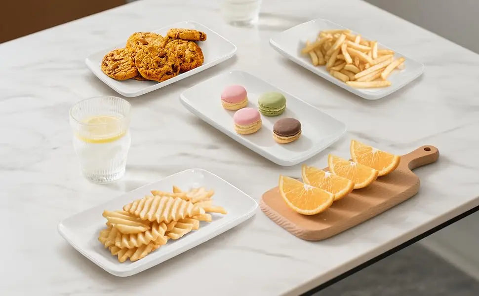 8-Piece 8-Inch White Porcelain Rectangular Plates – Dessert, Appetizer & Salad Serving Platters