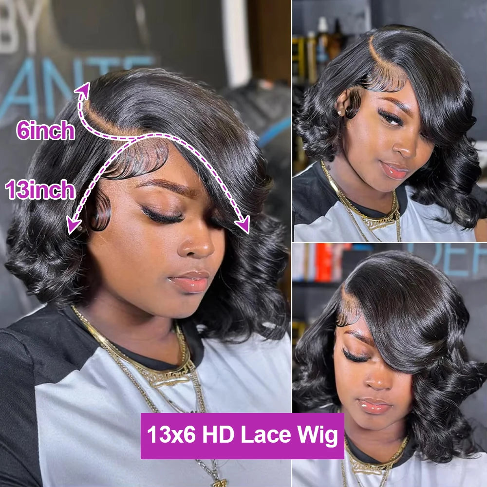 Body Wave HD Lace Frontal Wig 250% Density – Short Bob Human Hair Wig, Glueless 13x4 & 13x6 Transparent Lace, Natural Shine, Premium Salon Look