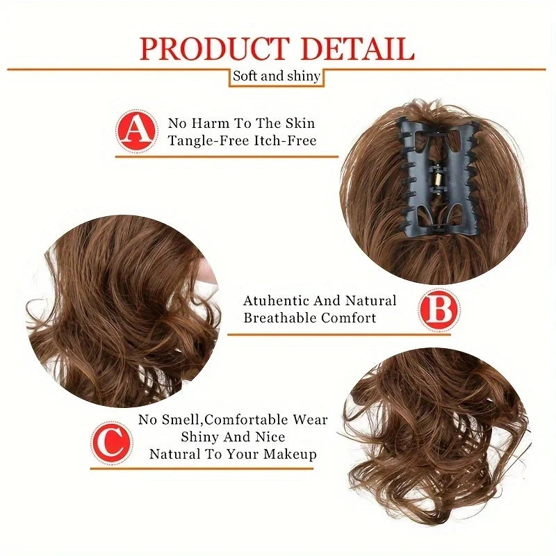 Curly Claw Clip Ponytail Extension | Synthetic Short Curly | 12 Inch | 80g | Black Brown Blonde