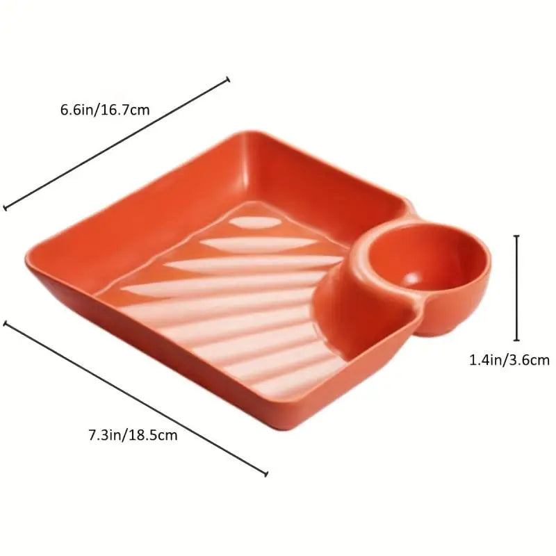 Plastic Serving Plate with Sauce Holder – Square Snack Tray for Dumplings, Fries & Party Food
