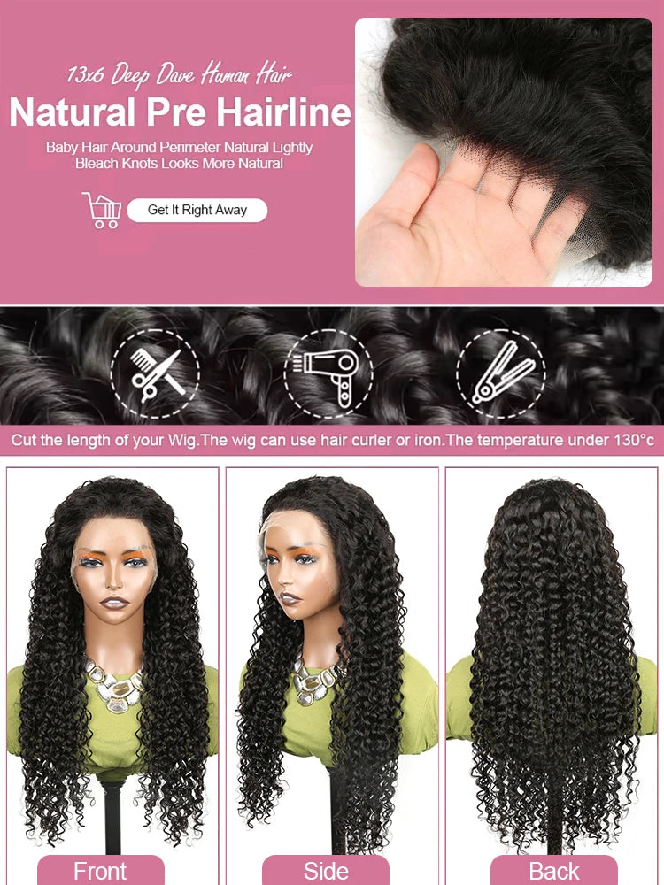300% High Density HD Lace Front Wig (13x4 / 13x6) – Brazilian Remy Deep Wave Human Hair, Glueless (40–50 Inch)