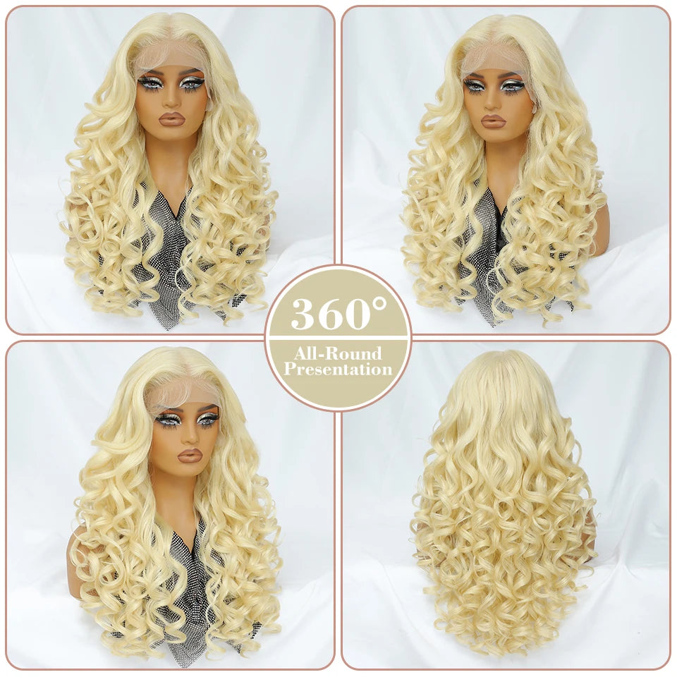 Latisha 13x6 Lace Front Wig – Curly Highlight Synthetic Wig with Baby Hair, 24 Inch Heat-Resistant Fiber