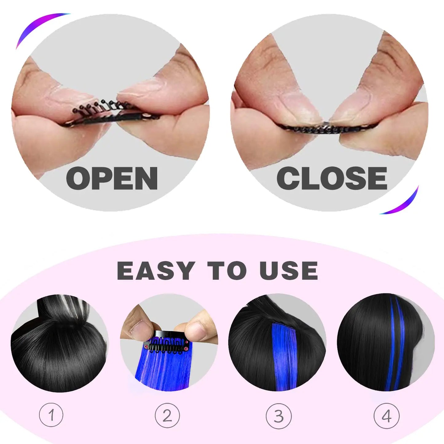 Colored Highlight Clip-In Hair Extensions | Synthetic Straight | 10pcs | Multi-Color | Party & Cosplay