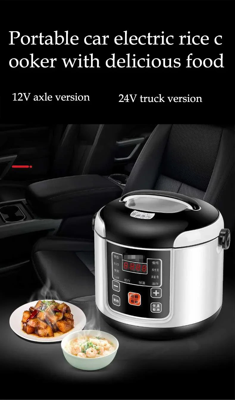 Portable 2L Car Rice Cooker – 12V/24V Electric Multi-Cooker for Soup, Porridge & Steamed Meals
