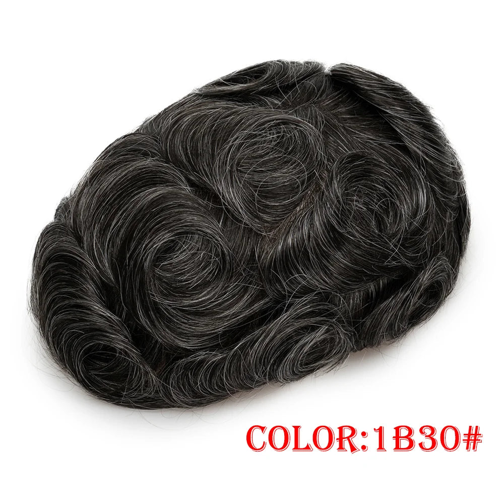 Men's Indian Human Hair Toupee – PU Skin Base, 120/130% Density