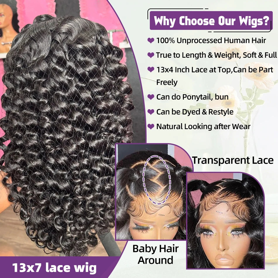 13x6 HD Transparent Loose Deep Wave Lace Front Human Hair Wig (200% Density, 30–34 inch)