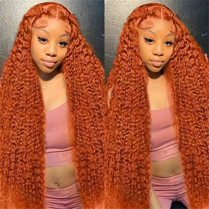 250% Density Ginger Orange Curly HD Transparent Lace Front Human Hair Wig (13x6 / 13x4, Brazilian Remy, 26”+)