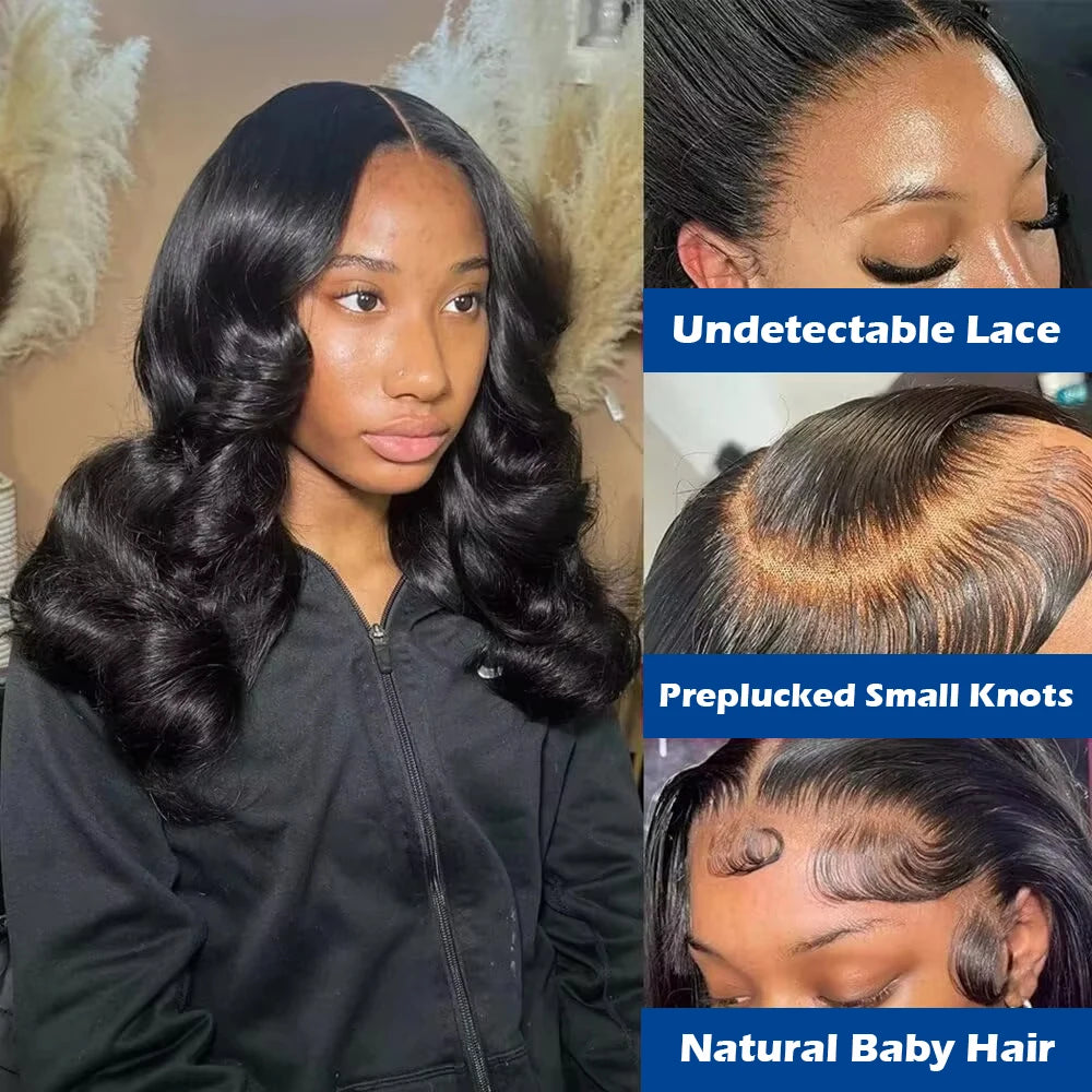 220% Density Body Wave Short Bob 13x4 HD Transparent Lace Front Human Hair Wig (1B Natural Black) – Pre-Plucked