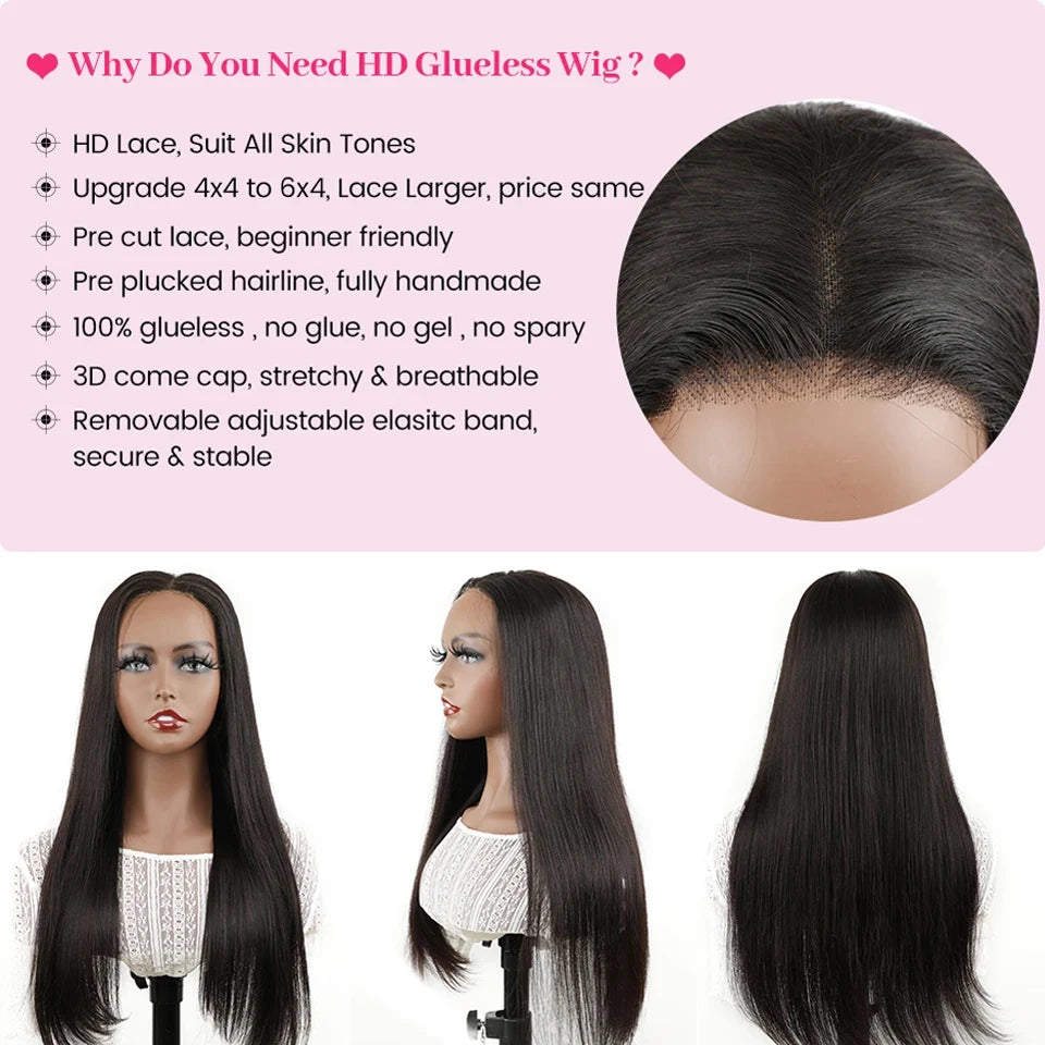 ISEE Hair Glueless Straight Wig (7x5 HD Lace, Pre-Plucked & Pre-Cut) – Malaysian Remy Human Hair, Ready to Wear (26”+)
