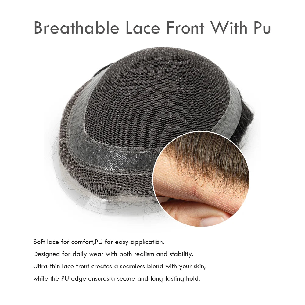 Men's Human Hair Toupee – Hollywood Skin & Lace Base, 6x8 / 7x9 / 8x10