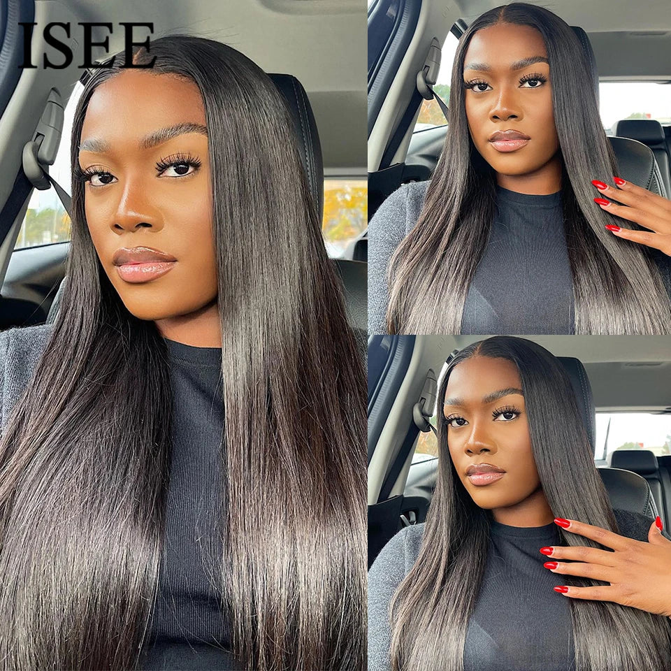 ISEE Hair Glueless Straight Wig (7x5 HD Lace, Pre-Plucked & Pre-Cut) – Malaysian Remy Human Hair, Ready to Wear (26”+)