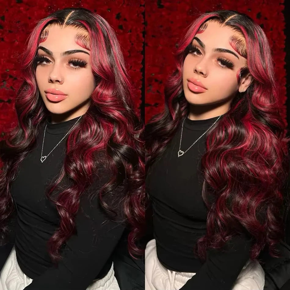 30" 1B/99J Burgundy Highlight Body Wave 5x5 Glueless Lace Front Wig – Brazilian Remy Human Hair