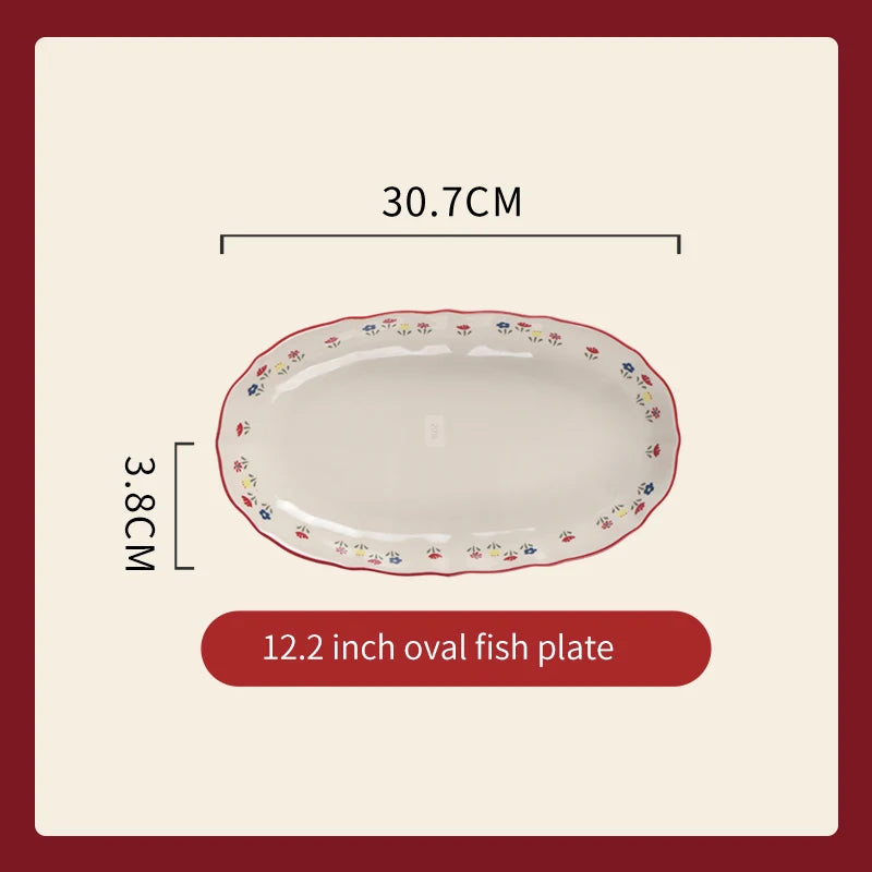 Vintage Floral Ceramic Dinnerware Set – Retro Soup Bowls, Salad & Pasta Plates, Microwave Safe Porcelain Tableware