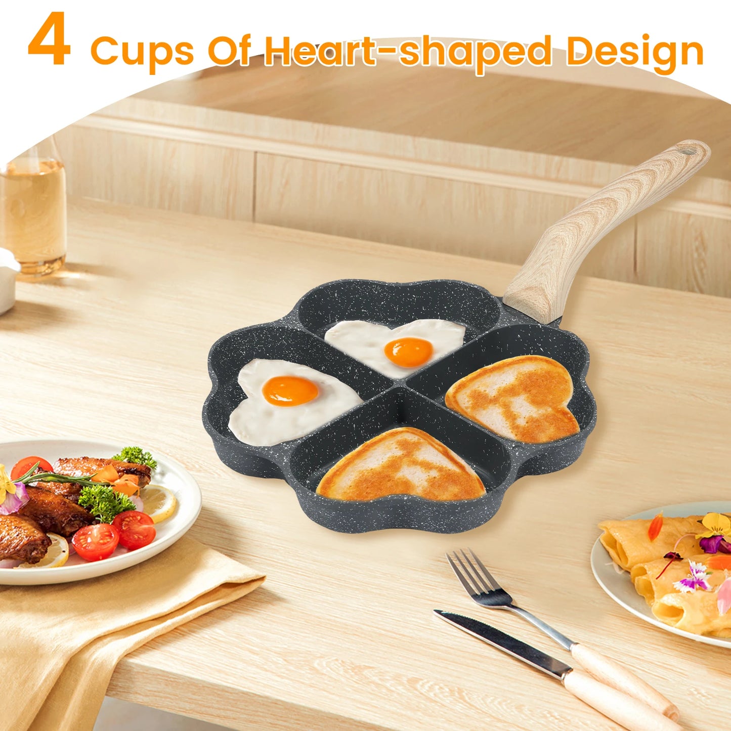 4-Cup Heart Egg Frying Pan – Non-Stick Aluminum Omelette Skillet for Gas & Induction Cooker