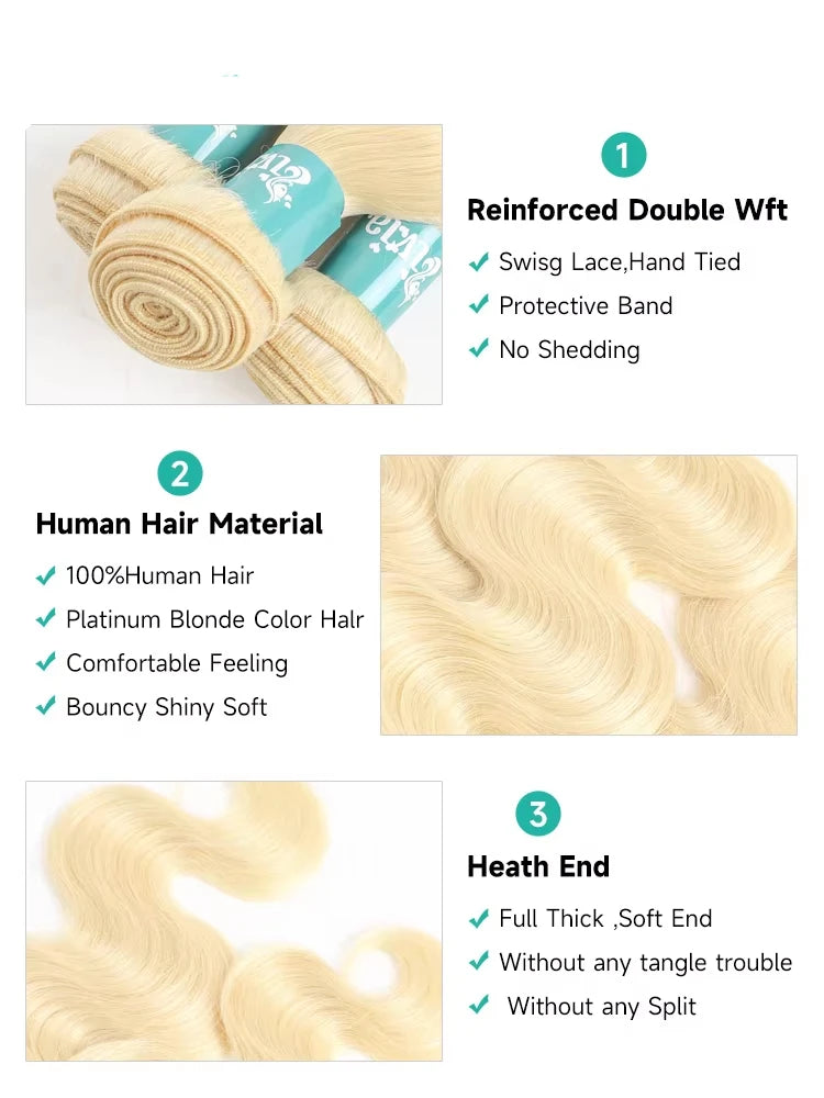 613 Blonde Hair Bundles | Brazilian Body Wave Remy Human Hair Weave | 8"-40" | 1/3/4 Bundles