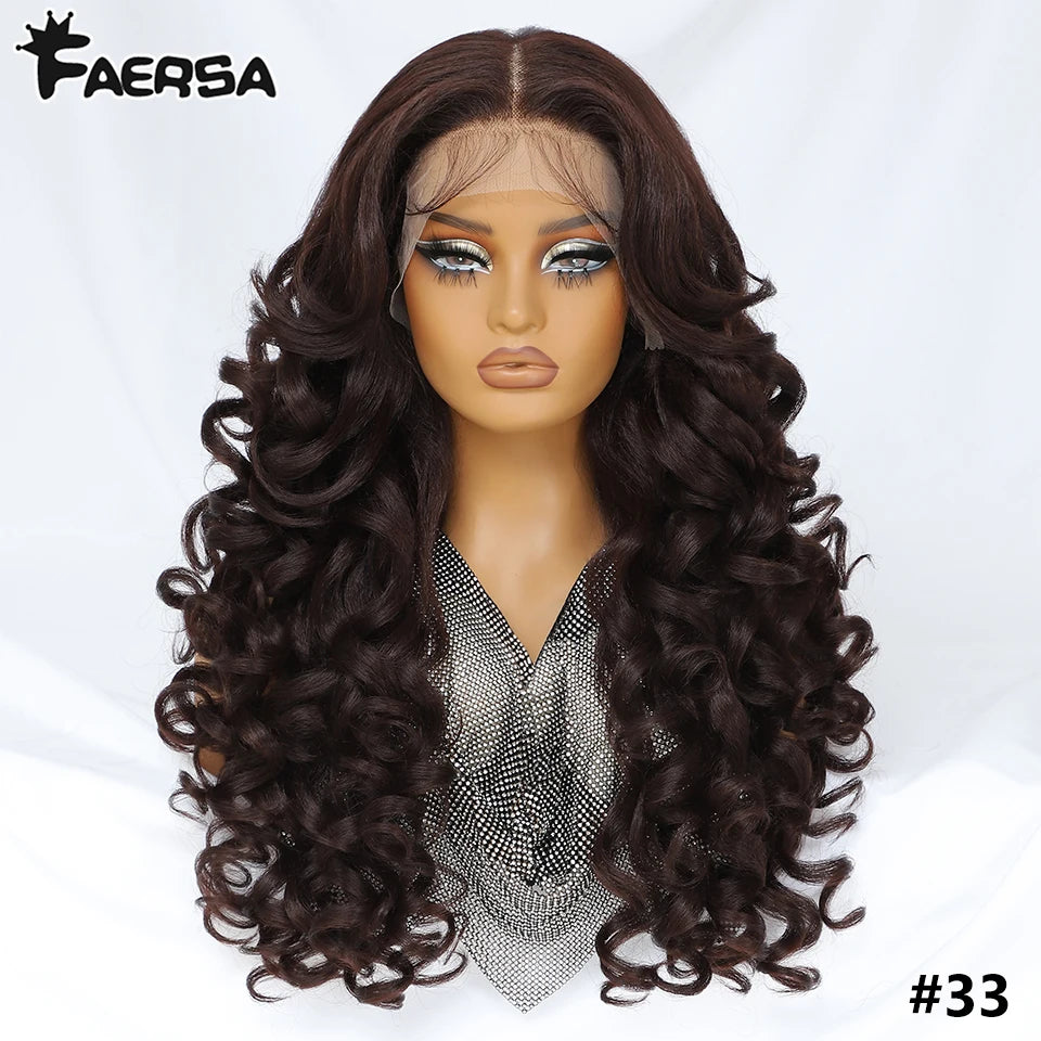 Latisha 13x6 Lace Front Wig – Curly Highlight Synthetic Wig with Baby Hair, 24 Inch Heat-Resistant Fiber