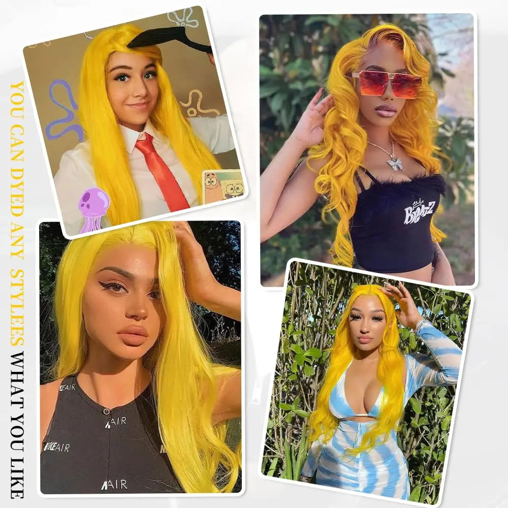 38-Inch Light Yellow Body Wave Human Hair Wig – 13x6 HD Transparent Lace Front, Pre-Plucked Hairline