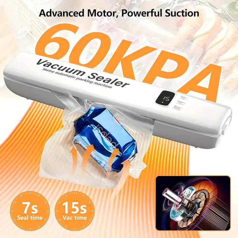 3-in-1 Automatic Vacuum Sealer | Food Saver with LED Display & Bags