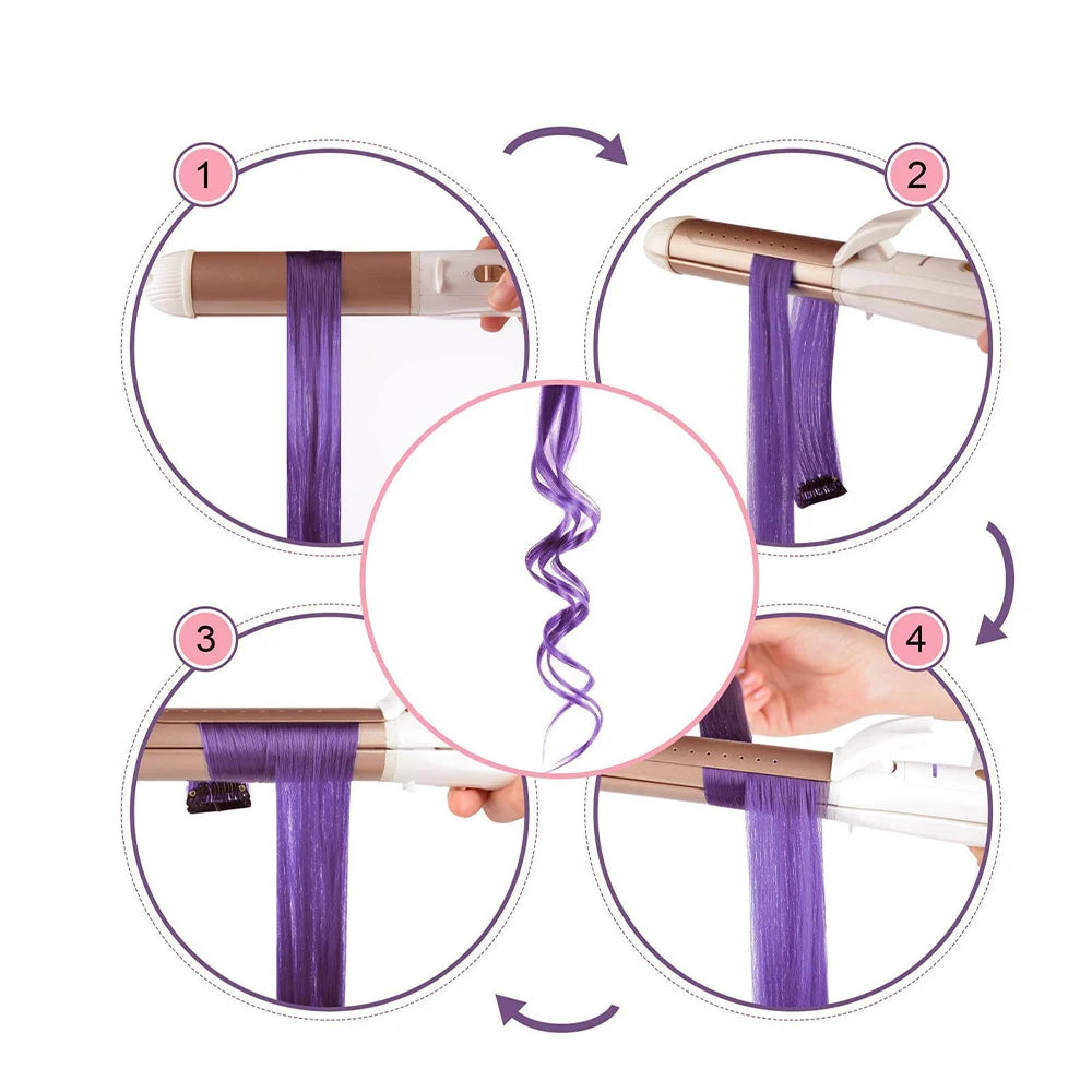 Colored Party Highlight Clip-In Hair Extensions | Synthetic Straight | 6pcs 70g | 22 Inch | Multi-Color