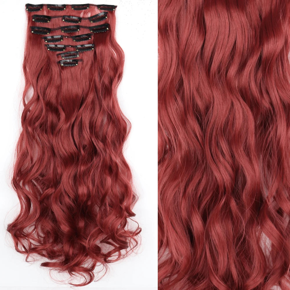 7Pcs Clip-in Hair Extensions | 24 Inch Straight | 60 Colors | Heat Resistant Fiber