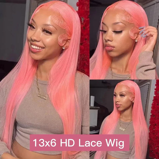 Pink Straight Lace Front Human Hair Wig – Transparent Lace 13x6 (30–36 Inch)  2) Shopify Product Descrip