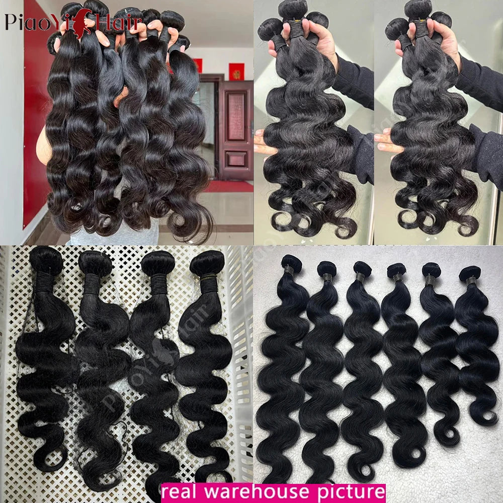 Body Wave Human Hair Bundles with Lace Closure | Brazilian Remy | 4x4 5x5 2x6 | 12-32 Inch | Natural Black