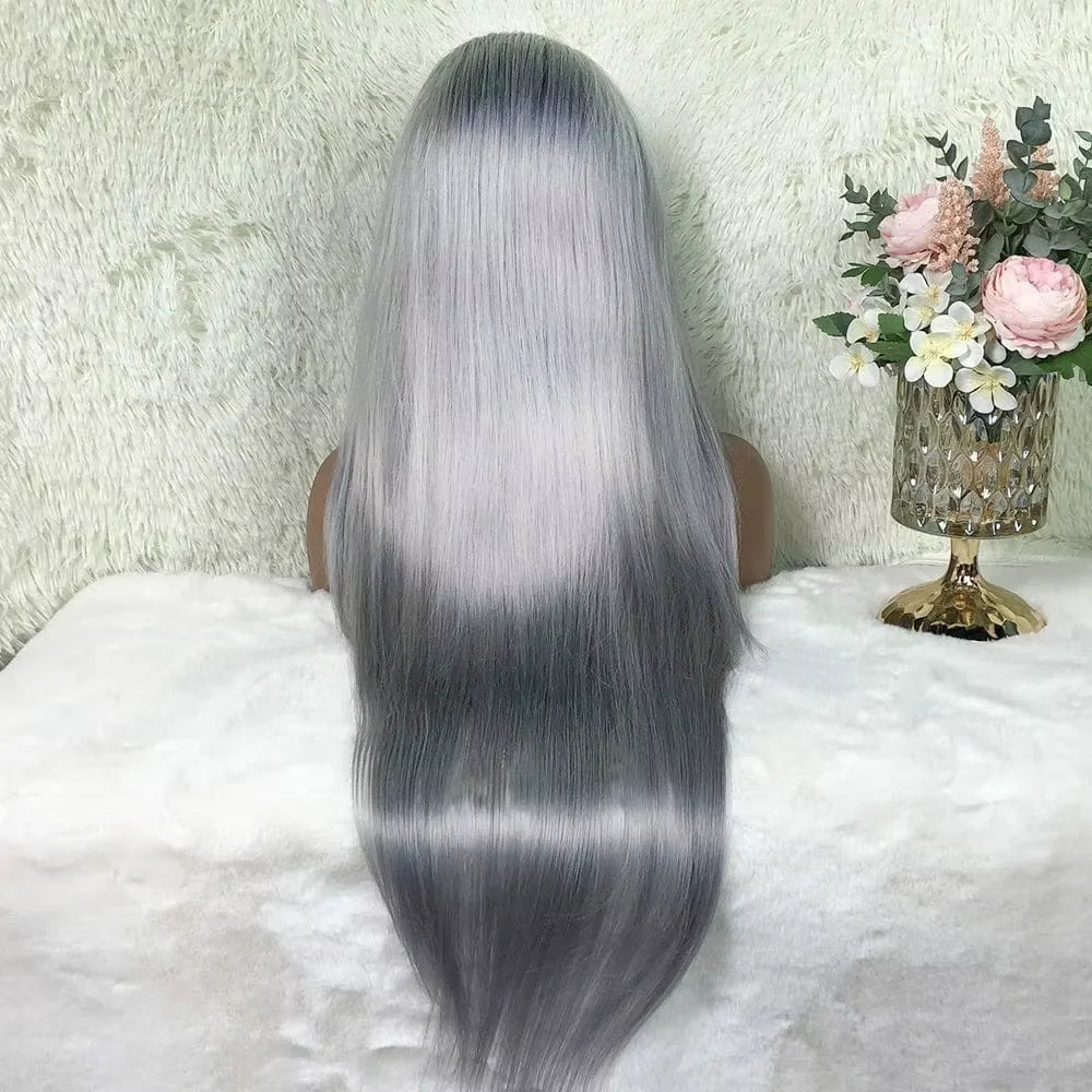 40” Silver Grey Straight HD Lace Front Human Hair Wig (13x6 / 13x4, Brazilian Remy, Pre-Plucked)