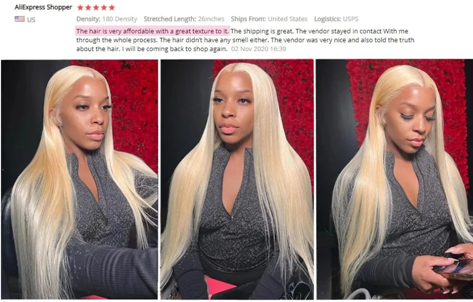 613 Blonde 13×6 HD Lace Front Human Hair Wig – 220% Density Straight Brazilian Hair